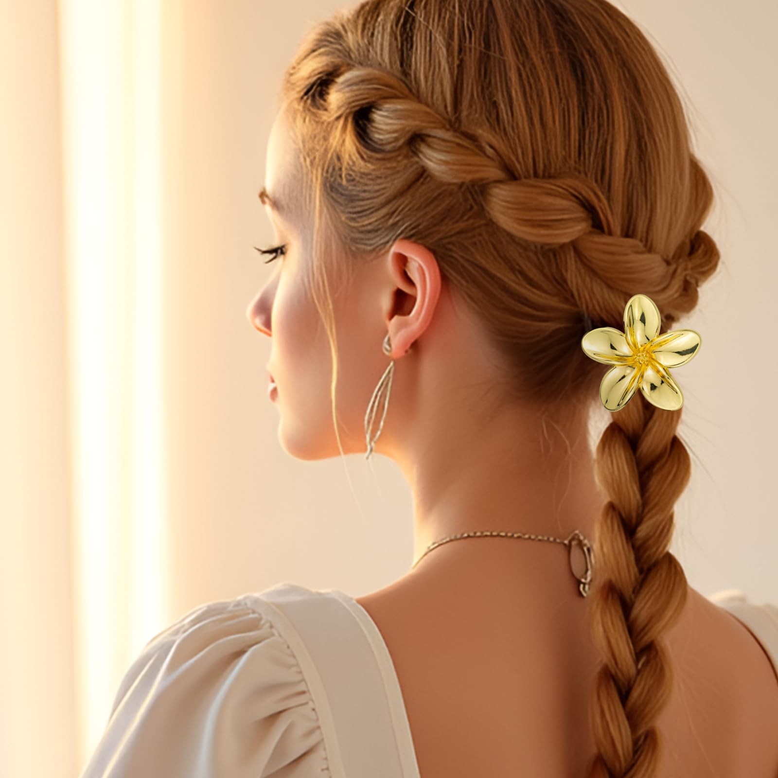 6 PCS Gold Floral Hair Ties Charms Ponytail Holders Decorative Metal Cuffs