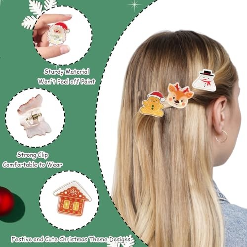 12 Pcs Christmas Claw Clips,Mini Hair Clips for Women Santa Claus Xmas Styl 10