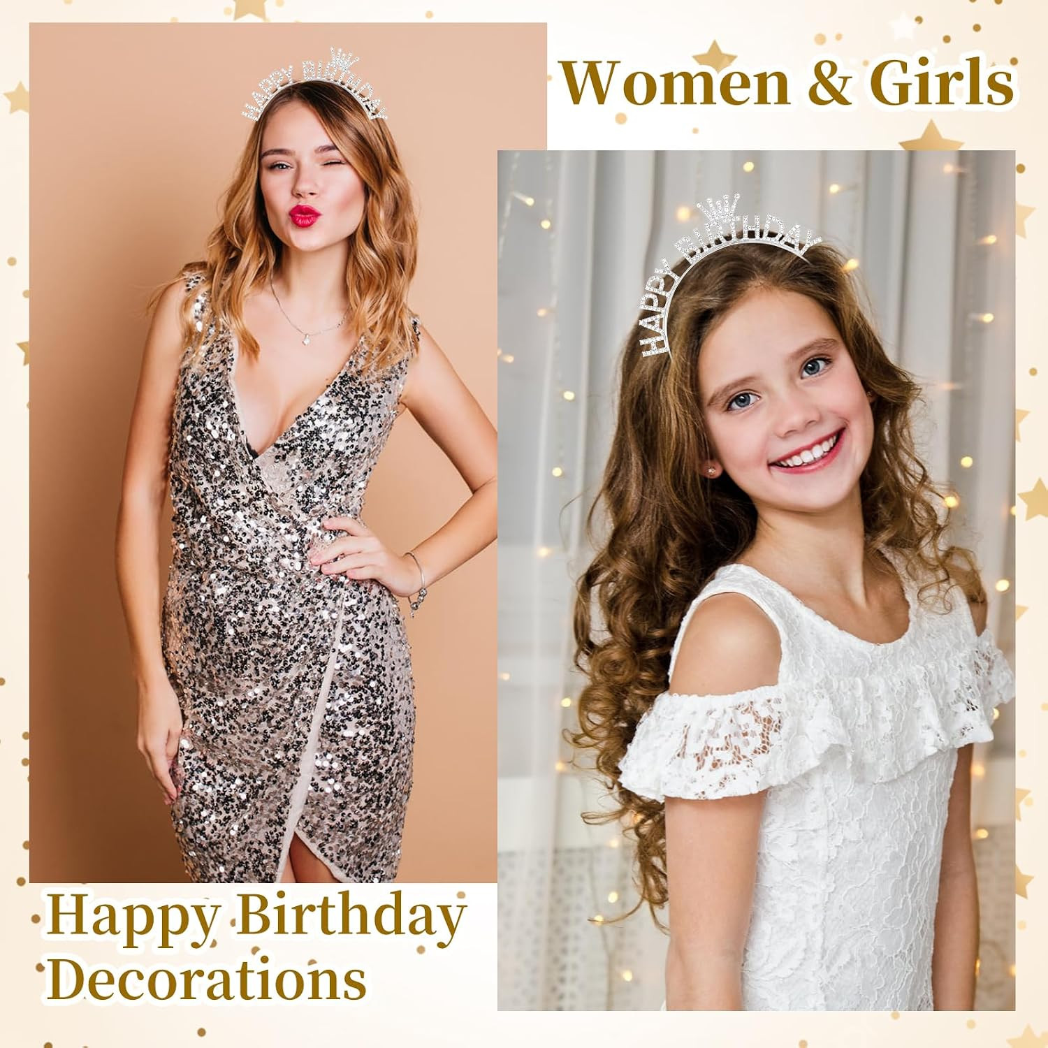 Silver HAPPY BIRTHDAY Headband with Sparkling Rhinestone Birthday Crown Tiara Id
