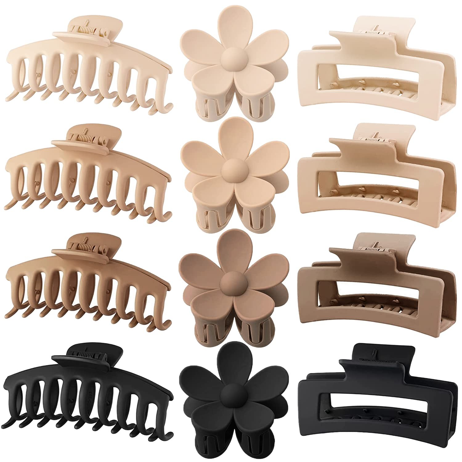 Large Hair Claw Clips 12 Pack, Flower Hair Clips for Thin Hair, Big Square Ma…