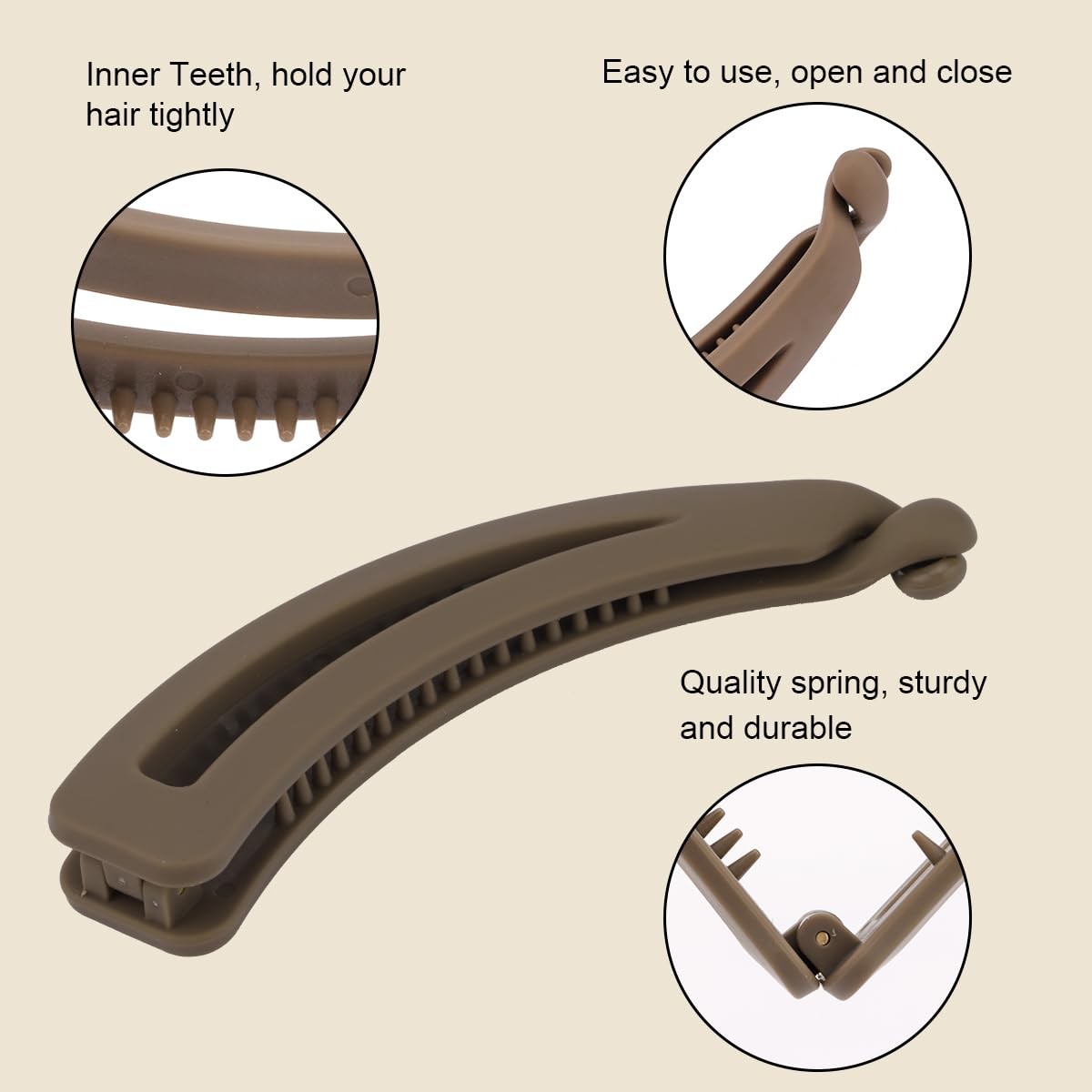 Hapdoo 6PCS Banana Clips Hair, Matte 1 Count (Pack of 6), Khaki Brown Black A