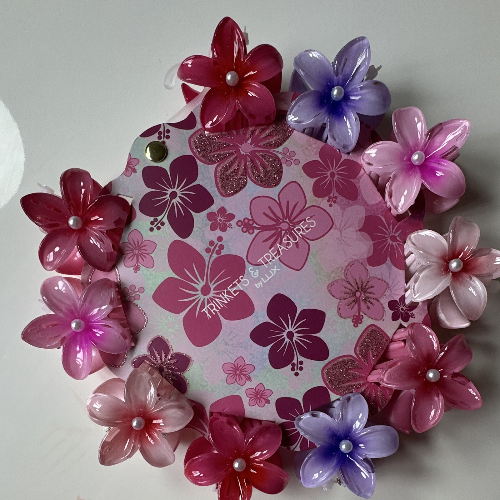 Trinkets & Treasures by LUX Women’s Floral Flower Hair Clip Set Pink Purple
