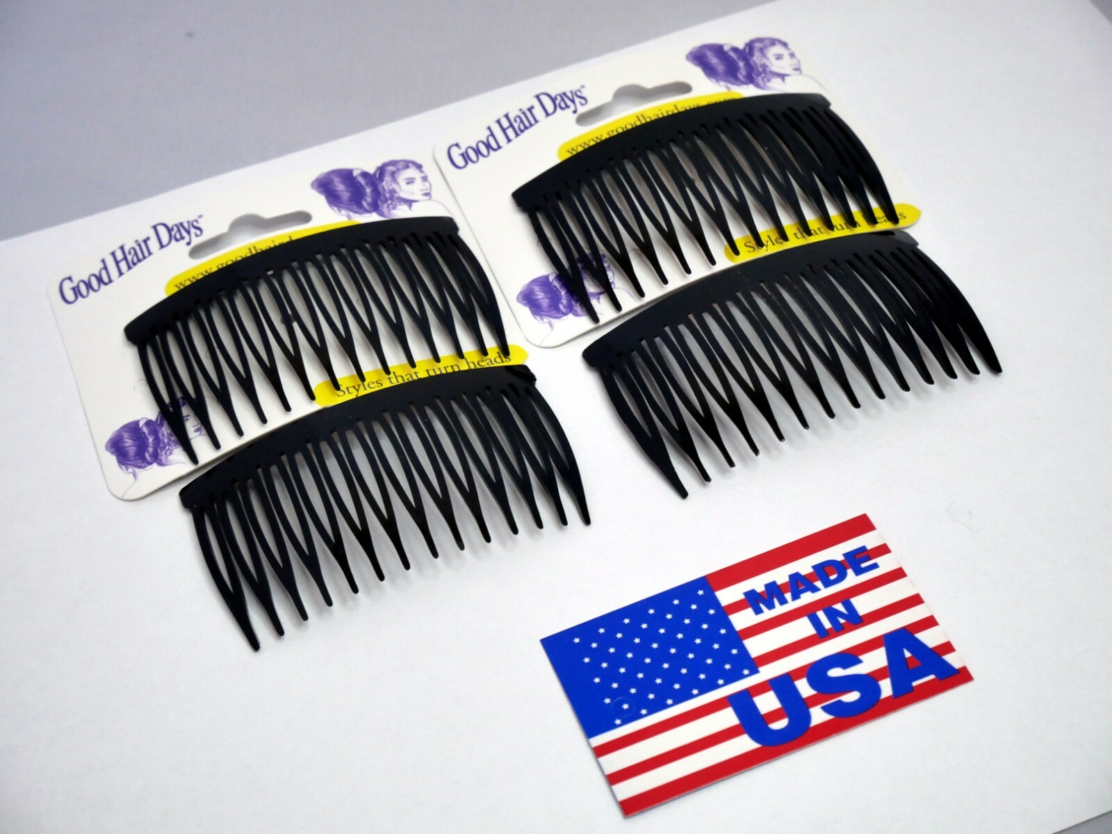 4 Combs x Good Hair Days 2 7/8″ Black Side comb hair comb Made in USA 42201
