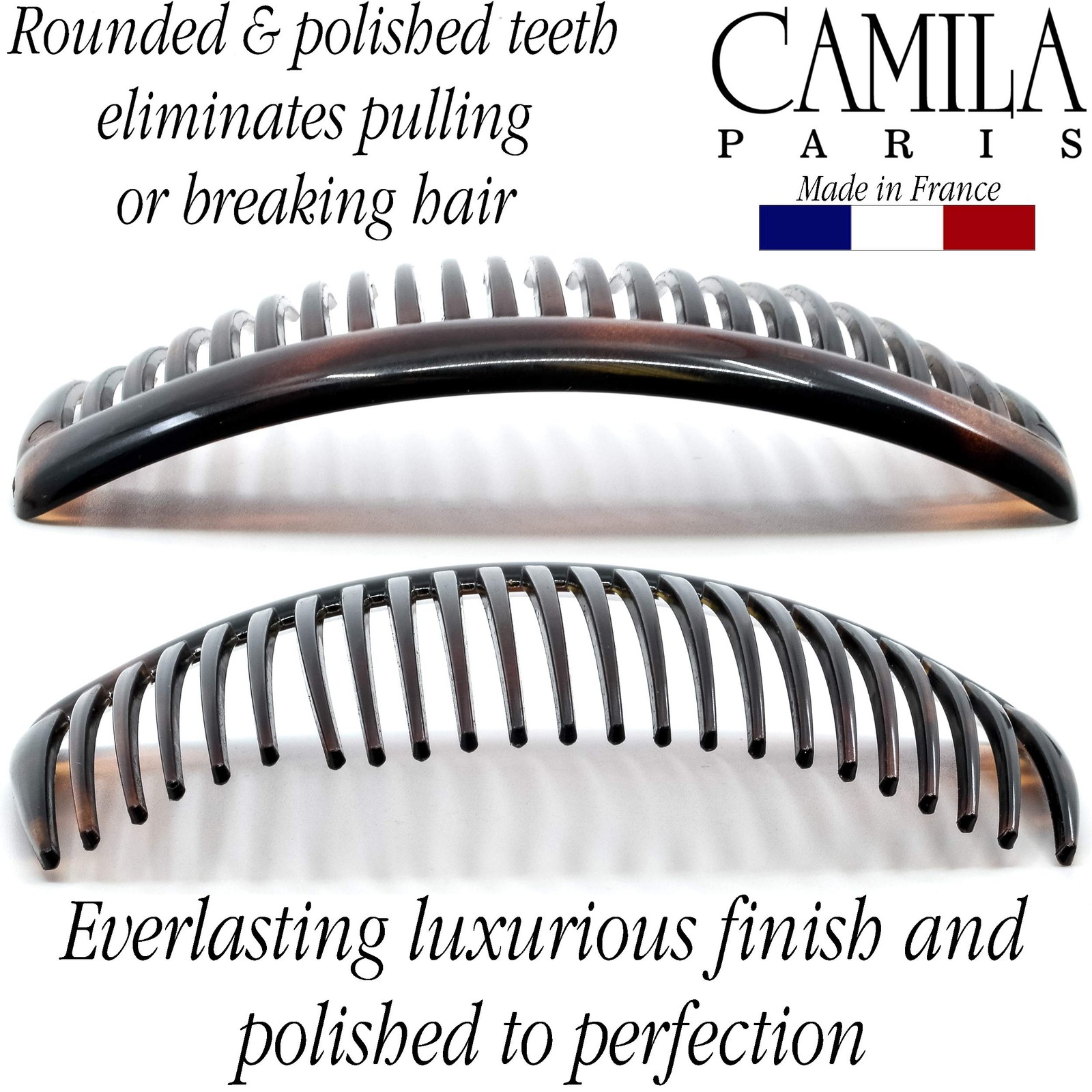 Camila Paris AD66/2 French Side Comb Large Curved 2 Count (Pack of 1), Brown