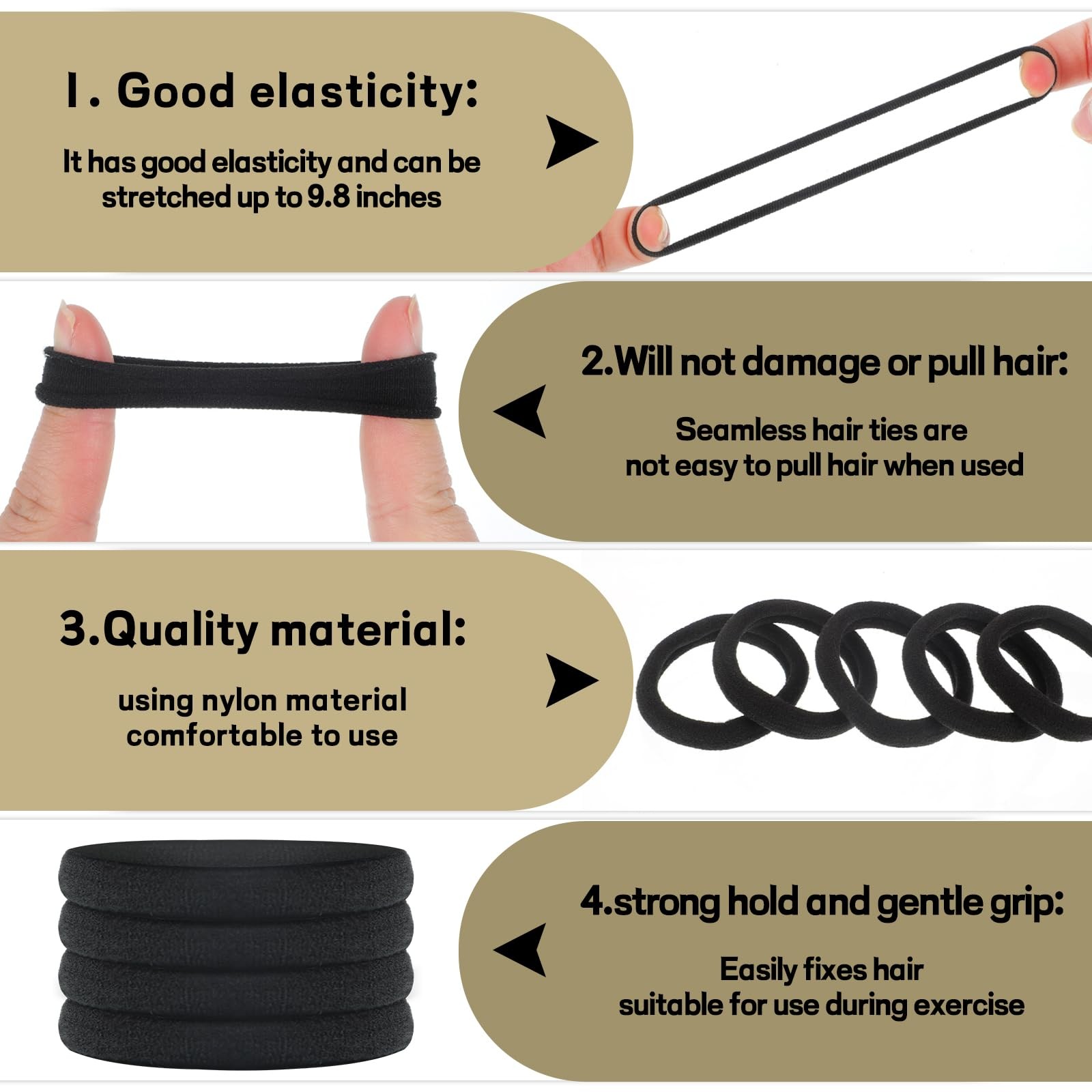 100 Pcs No Damage Seamless Hair Ties Rubber Bands Elastic Ponytail Holders