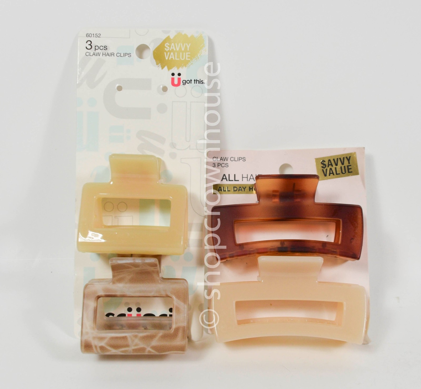 SCUNCI Lot – Claw Hair Clips-All Day Hold-BEIGE TAN BROWN=4 Clips
