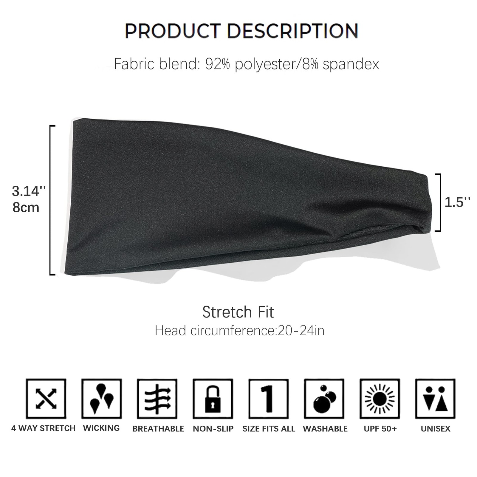 5 Pack Sports Black Headband for Men Breathable Mesh Design Reused & Washed M…