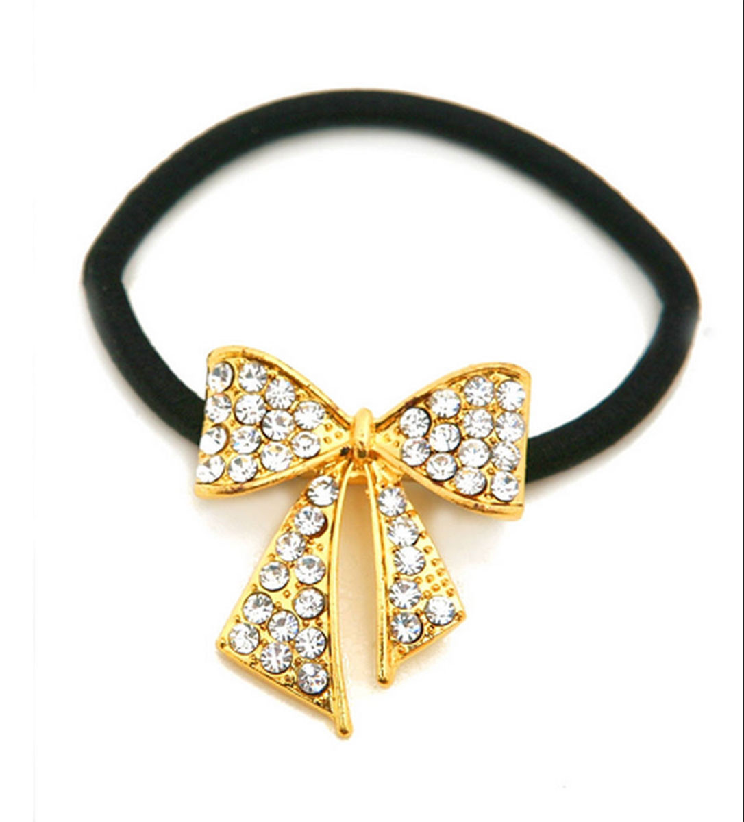DESIGNER INSPIRED CLEAR AB GOLD OR SILVER TONE CRYSTAL BOW PONYTAIL HAIR TIE NEW
