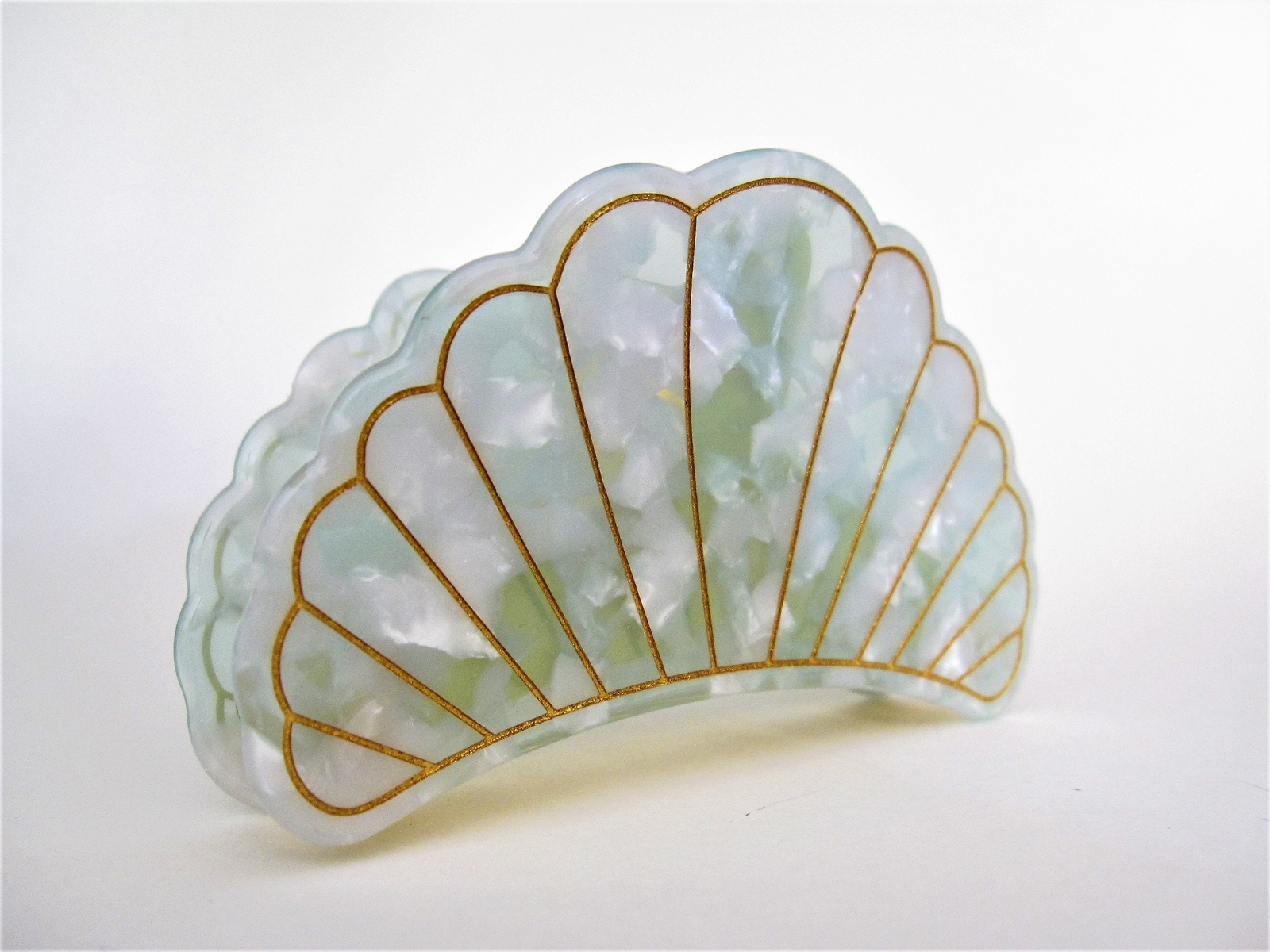 Blue marbled seashell acrylic and metal hair claw clip