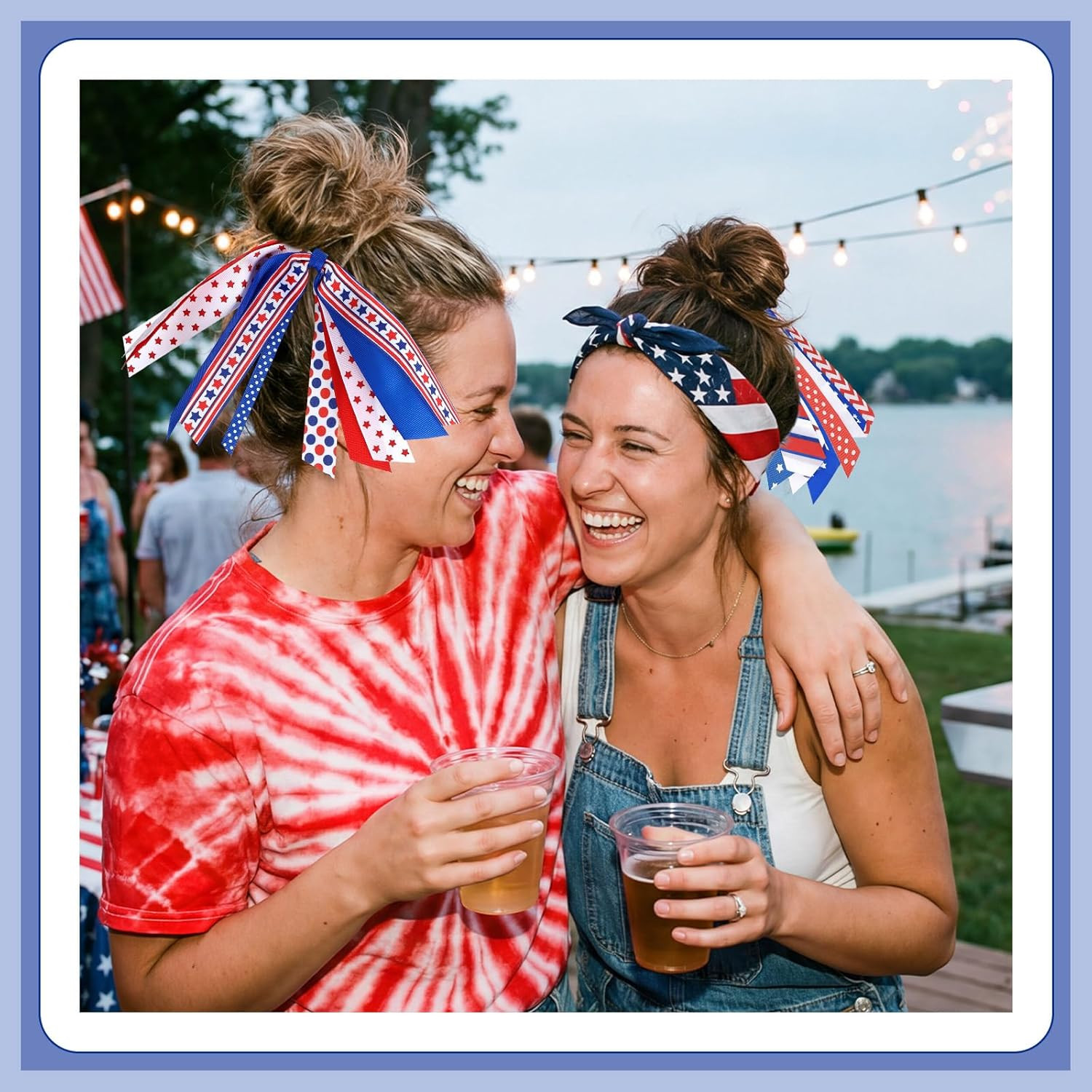 8 Pcs Patriotic Fourth of July Hair Accessories Red White and Blue USA Ponytail