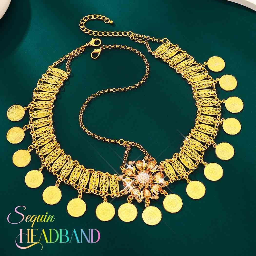 Gold Head Chain Jewelry Coins Boho Headpiece Festival Costume Hair Accessories f