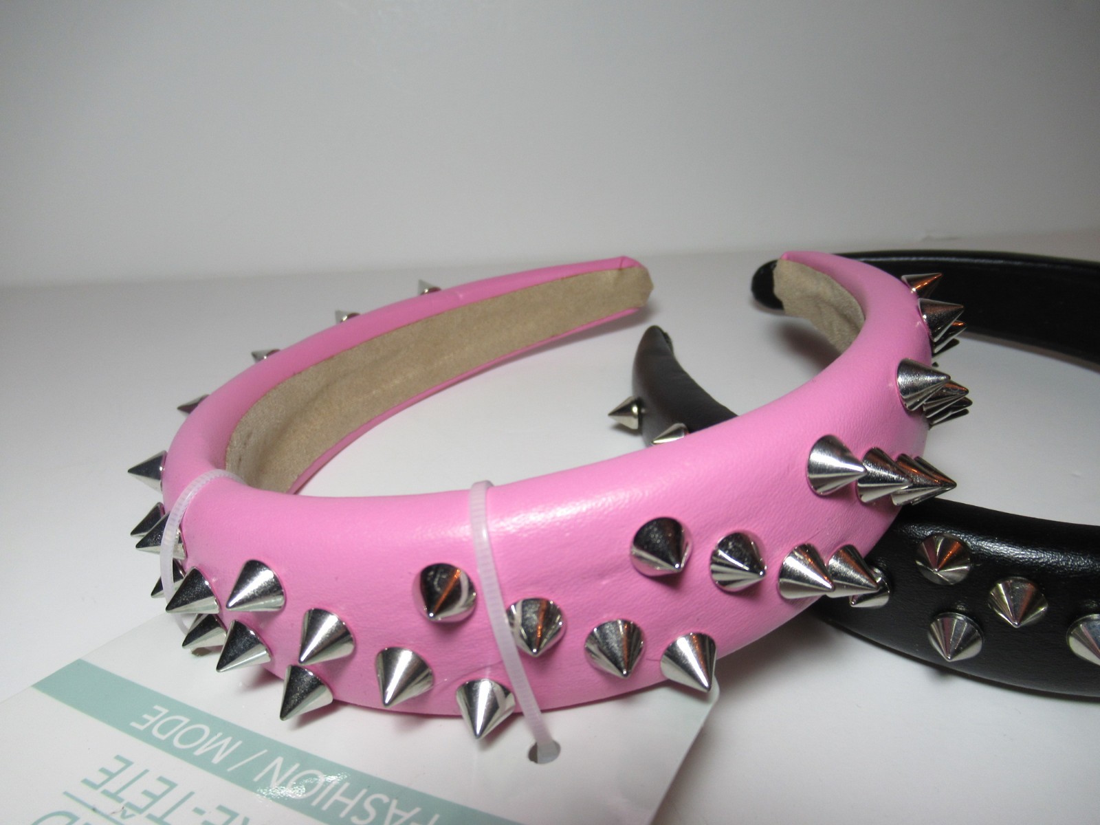 1 Black & 1 Pink Pleather Studded Spiked Headband Punk Alt Kawaii Goth Emo New