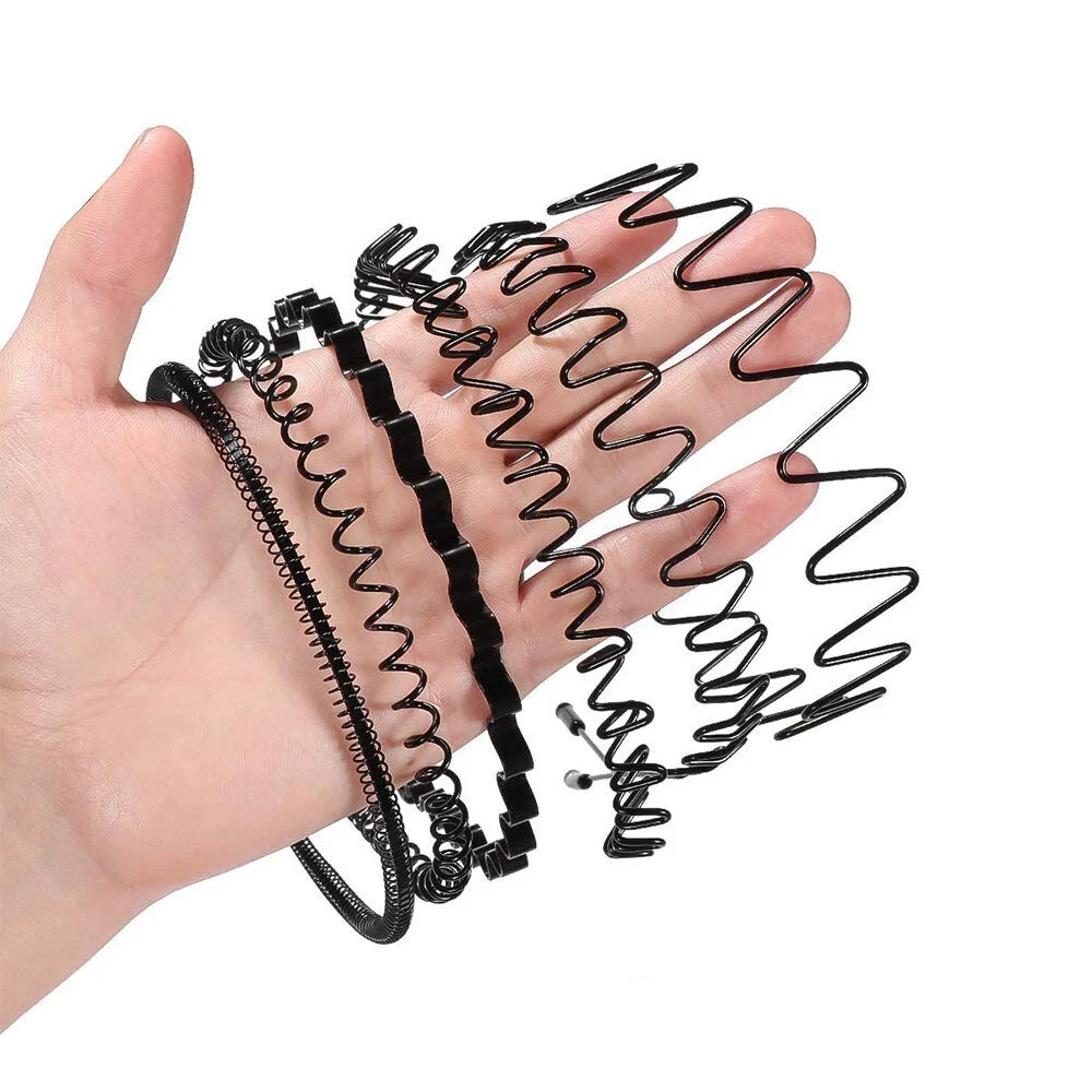 6Pcs Metal Hair Headband Wave Style Hoop Band Sports Hairband for Men Women