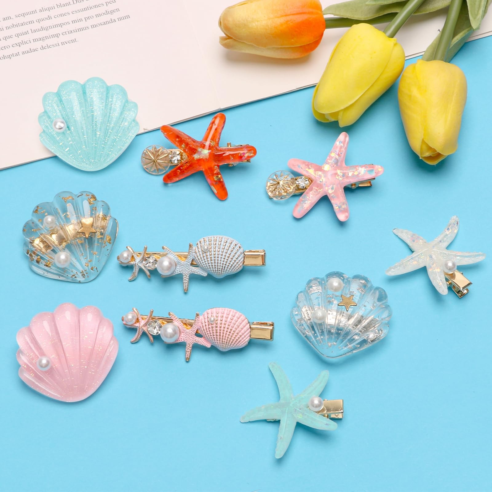 10 PCS Starfish Hair Clips Seashell Clip 1 Count (Pack of 10), pink,blue