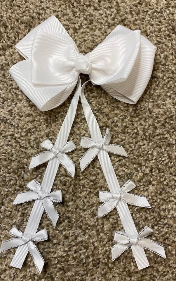 White Silver Trim Cascading Bow Hair Clip – Elegant Ribbon Hair Coquette Style