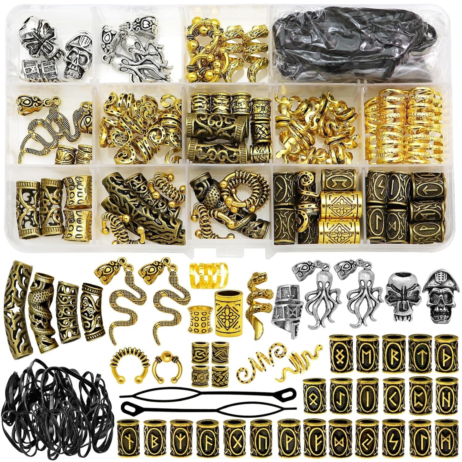 207Pcs Viking Hair Jewelry Nordic Runes Tube Beads,Accessories Kit for Braids…