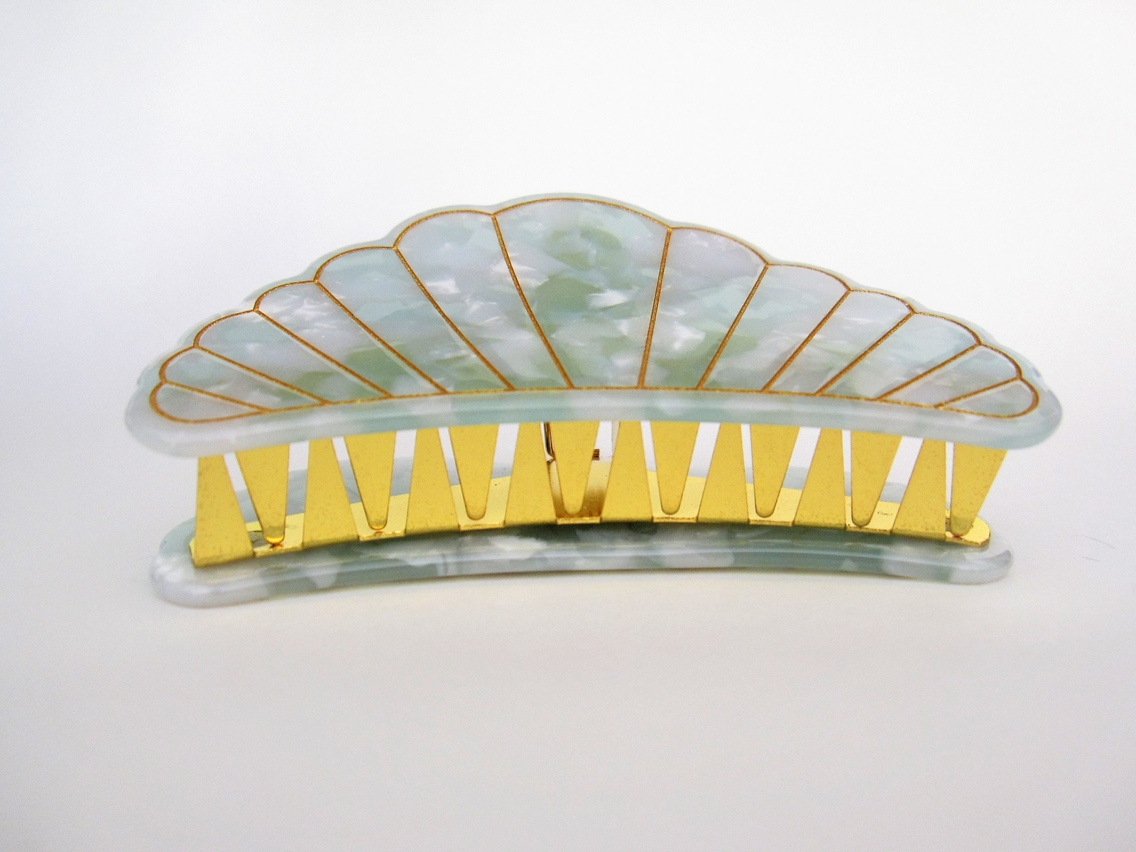 Blue marbled seashell acrylic and metal hair claw clip
