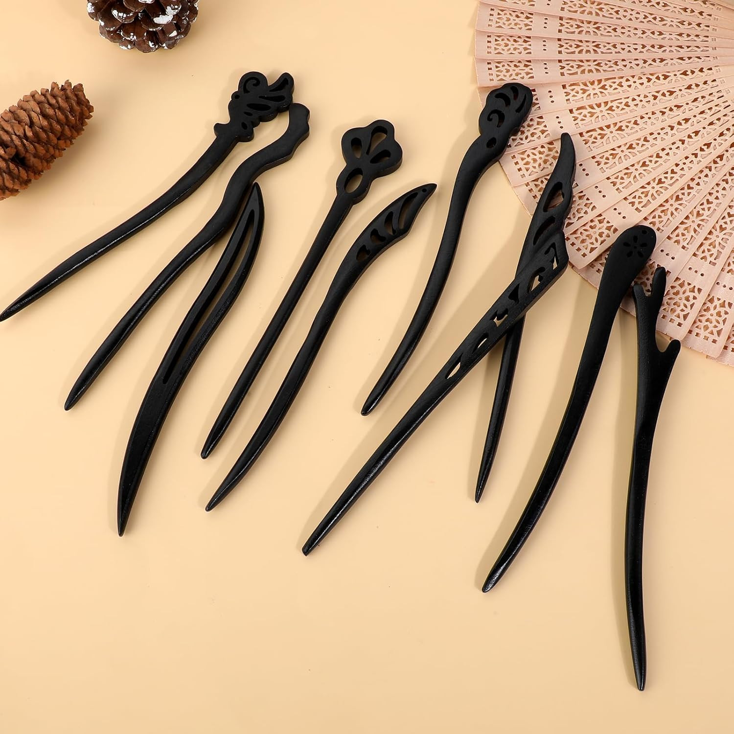 10 Pcs Wooden Hair Sticks Chinese Traditional Carved Chopsticks for Women Hair