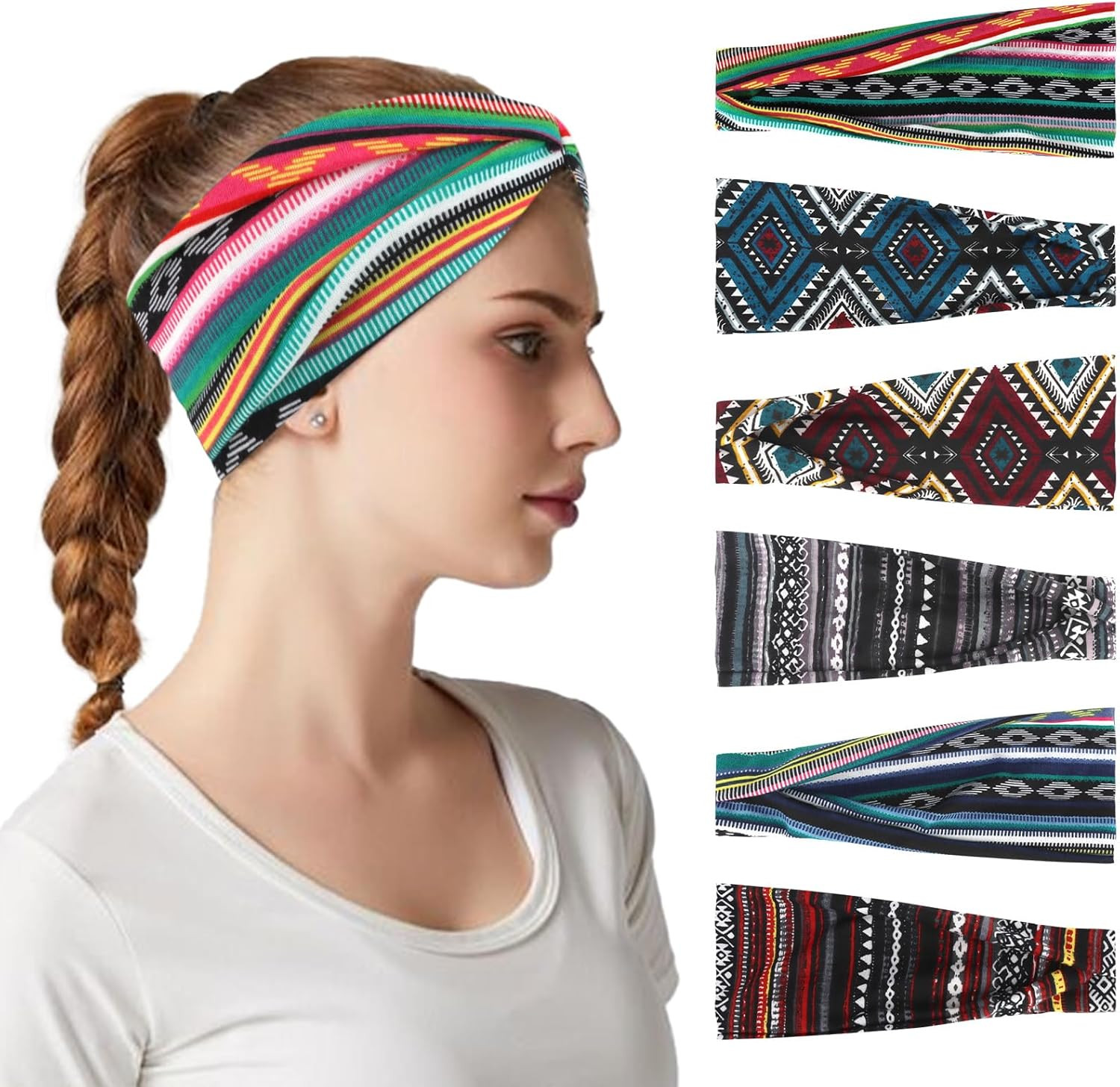 6Pcs Headbands Paisley Bandanas Head Bands Sweat Band Hair Wrap Headwrap Fashion