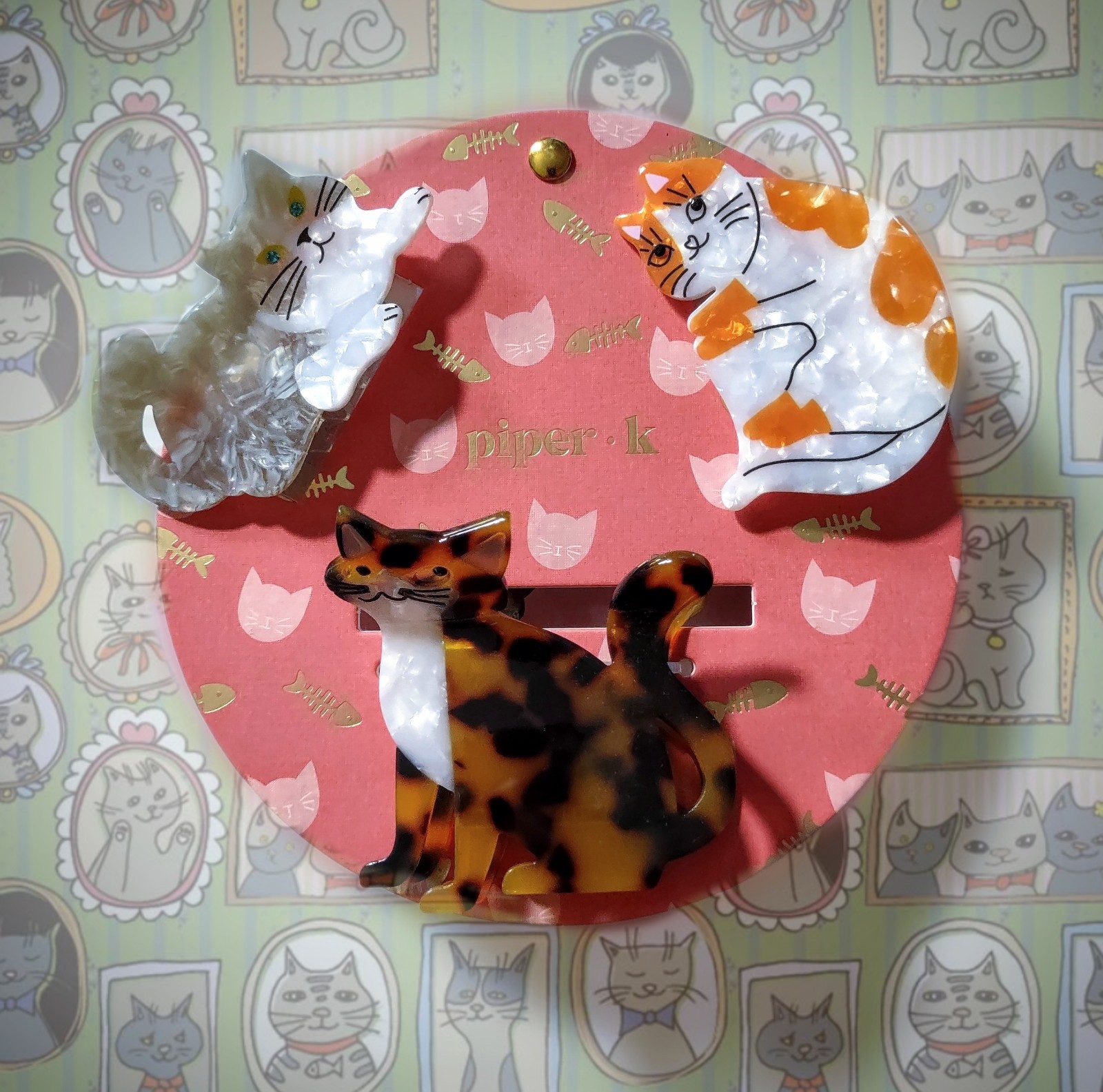 3 🆕 Piper K Large Hair Claw Clip Cats Kitty MoM Orange Tabby Gray Calico HTF!