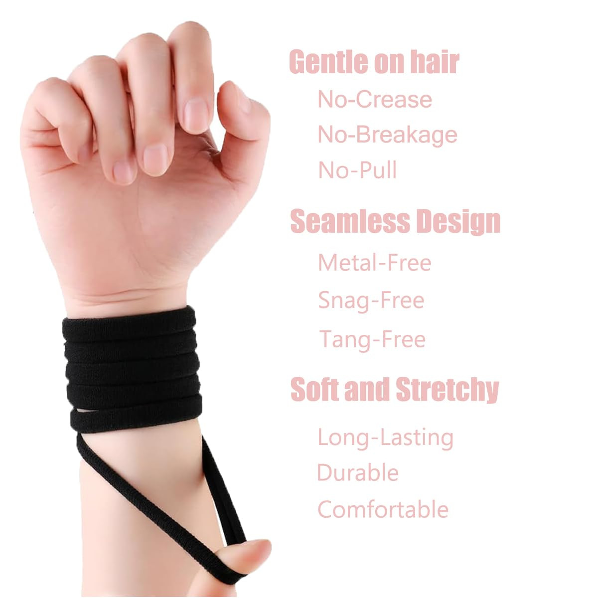 Seamless High Stretch Hair Ties No Damage for Fine Thick Curly Hair | Nylon Pony