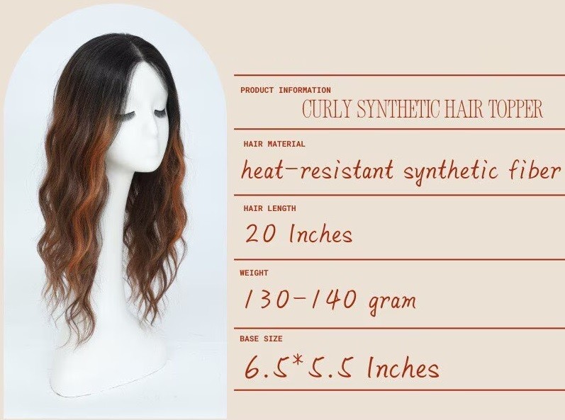 6.5″x5.5″Lace Frontal Wave Synthetic Hair Topper for Women Clip in Ombre 20″