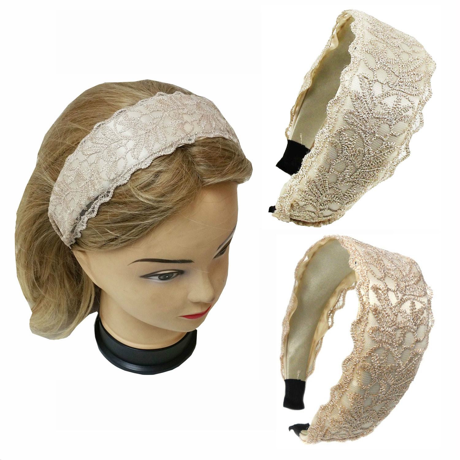 Lurex Lace Wide Bridal Headband Hair Accessory 2″ width