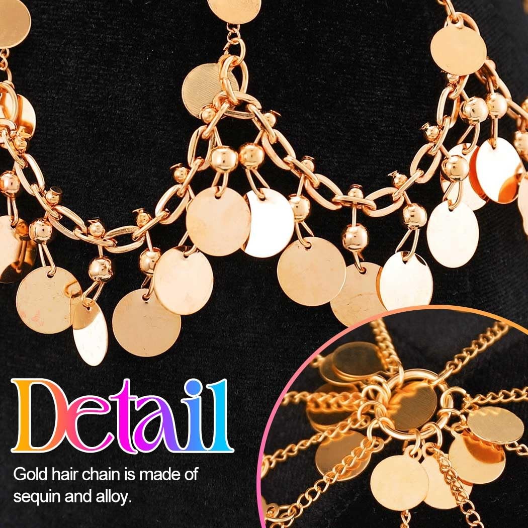 Sequin Head Chain Gold Headpiece Cap Festival Costume Headband for Women