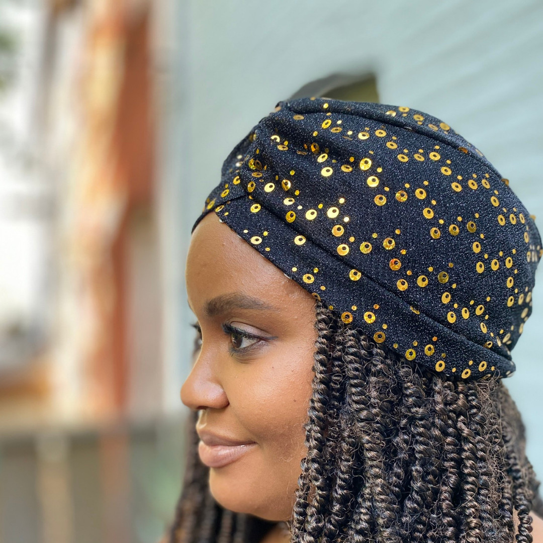 Gold Sequined Hair Turban Hair Cover Bonnet – Multiple Colors – USA seller