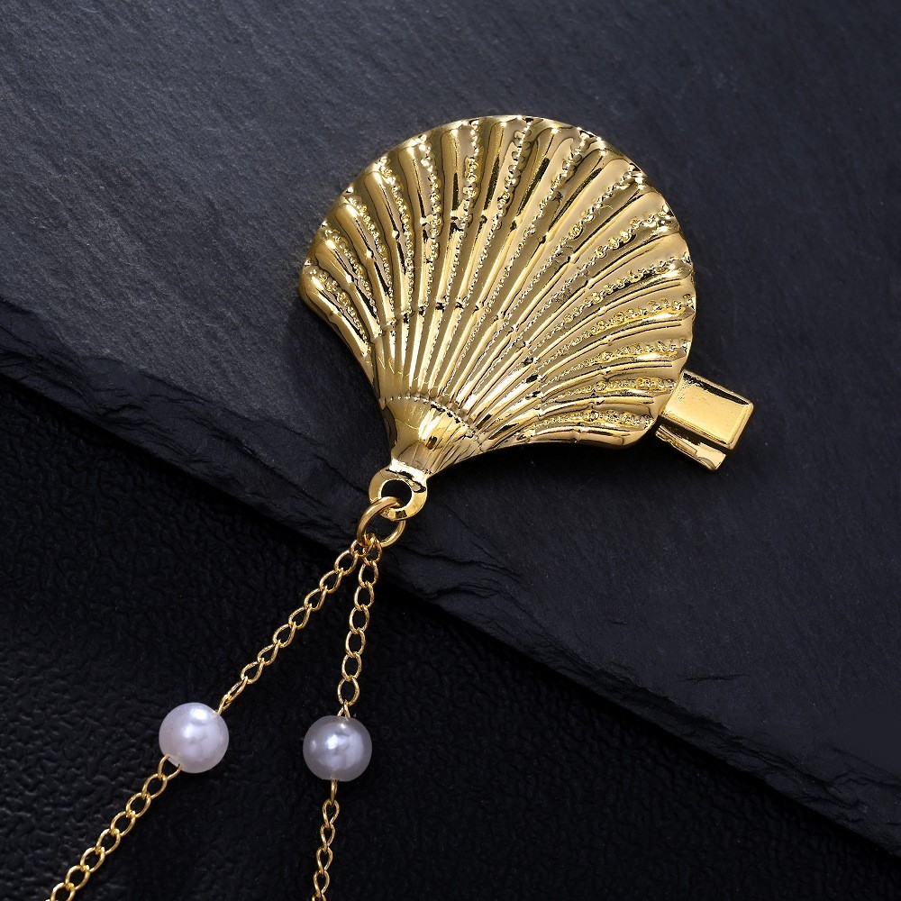 Shell Pearl Tassel Hair Clip Gold Silver Tone Faux Pearl Barrette Hair Accessory