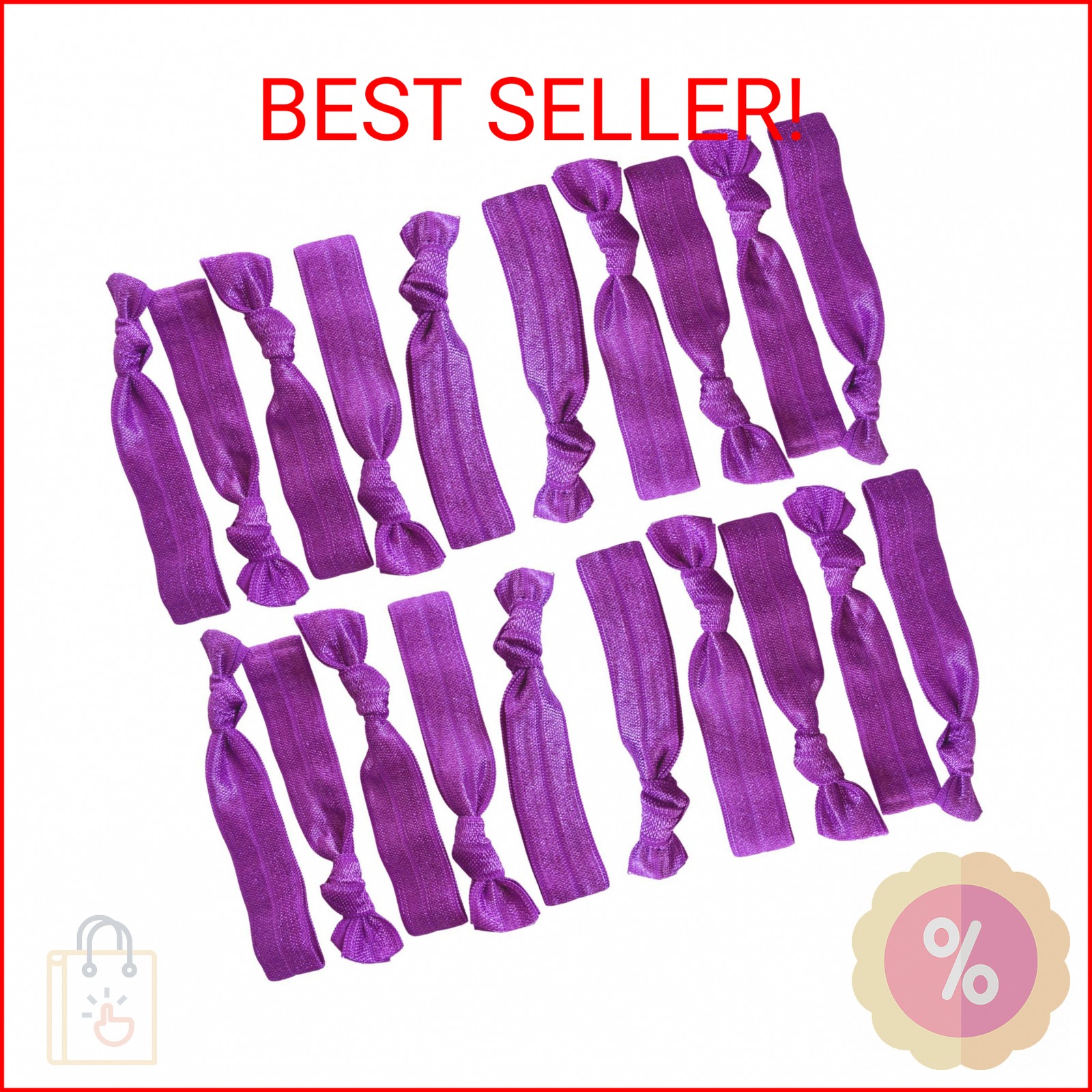 Kenz Laurenz Hair Ties Elastics Ponytail Holder Set No Crease Ribbon Bands, Purp