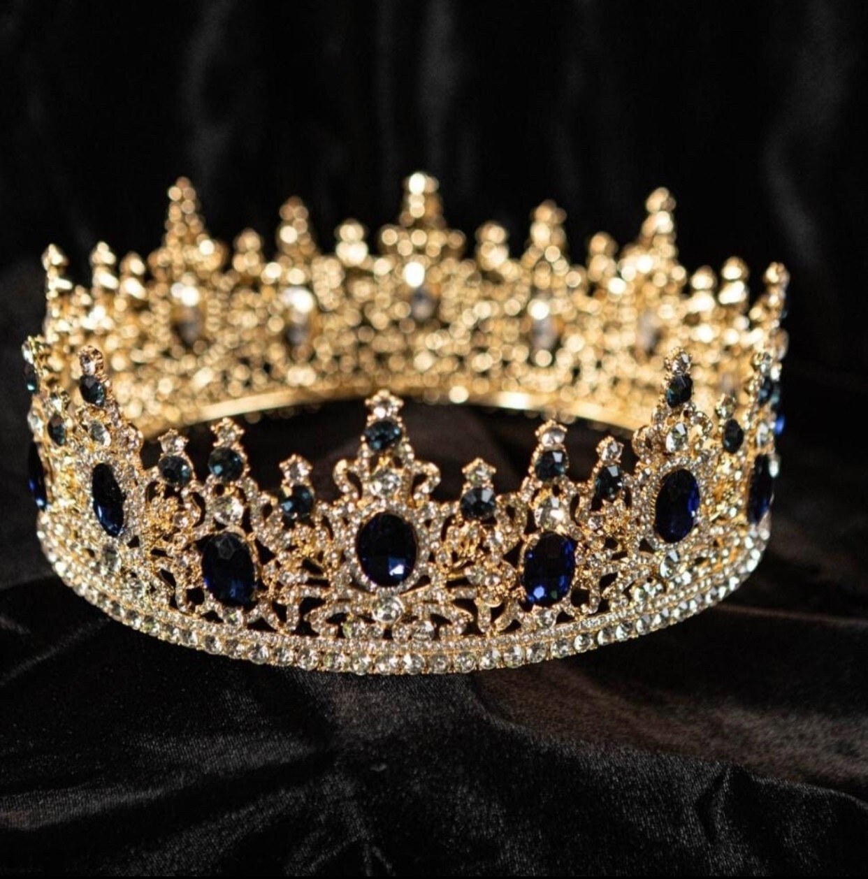 Royal Black Crystal Crown for Men, Party, Costume, Headpiece, Jewelry, Gift