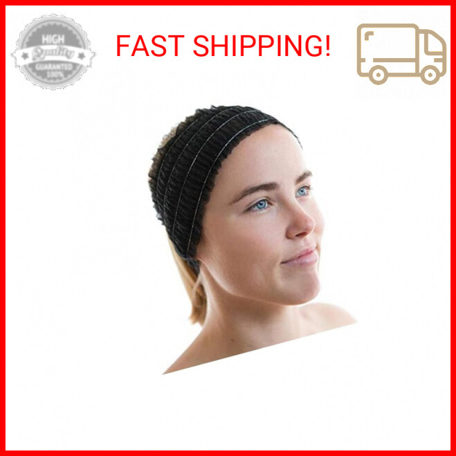 100 Count Disposable Facial Spa Headbands, Individual Wrapped (Black)