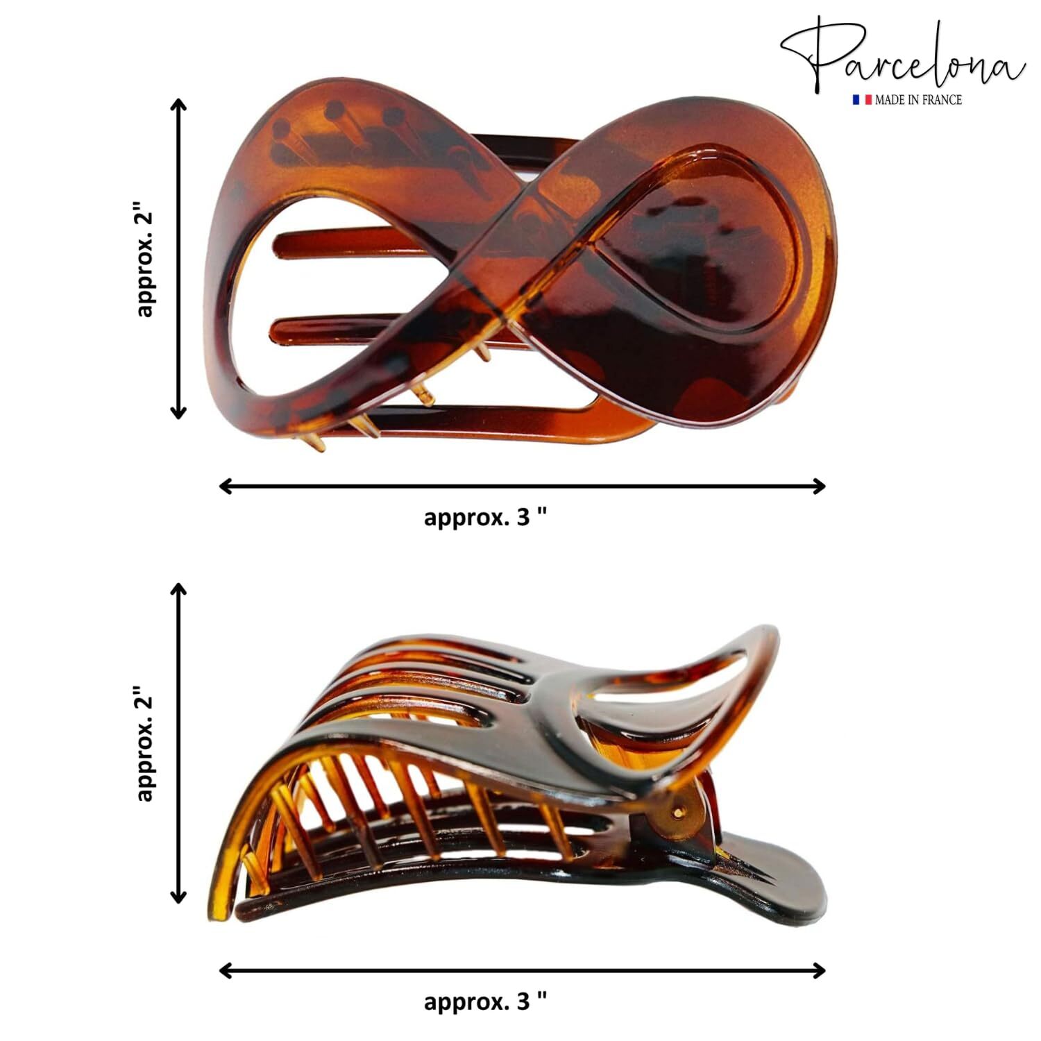 Parcelona French Tortoise Shell 3″ Medium Hair Claw Clips for Women Hair – 2 Pcs