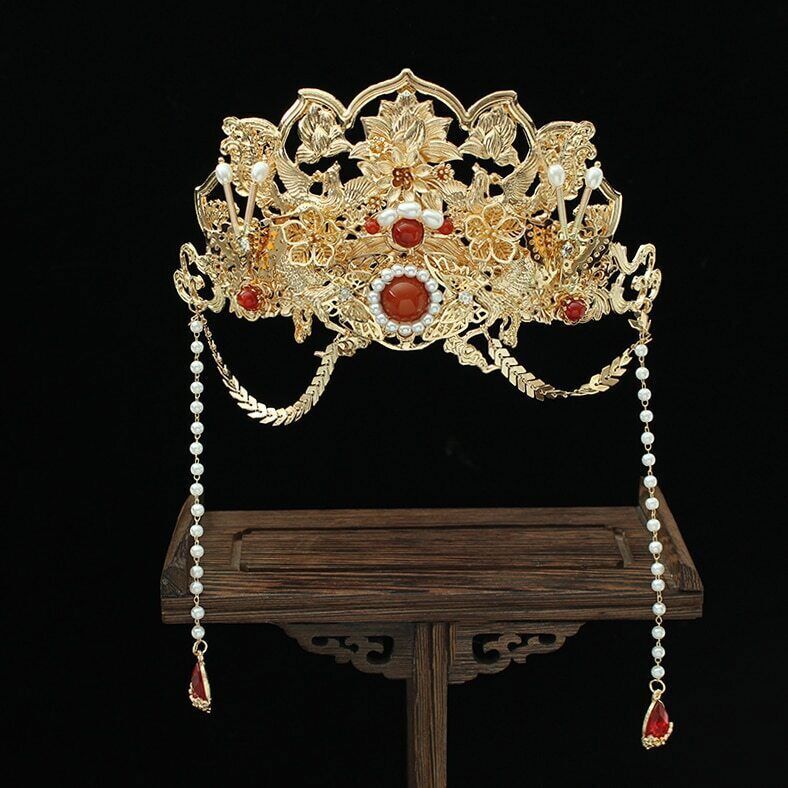 Ancient Chinese Hanfu Headdress Phoenix Hair Crown Hairpin Full Set Fairy Tassel