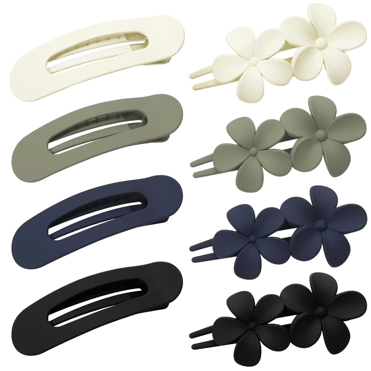 8 PCS Flat Hair Clips, 2 Styles 4 Colors Flat Claw Clips Hair Claws for Women