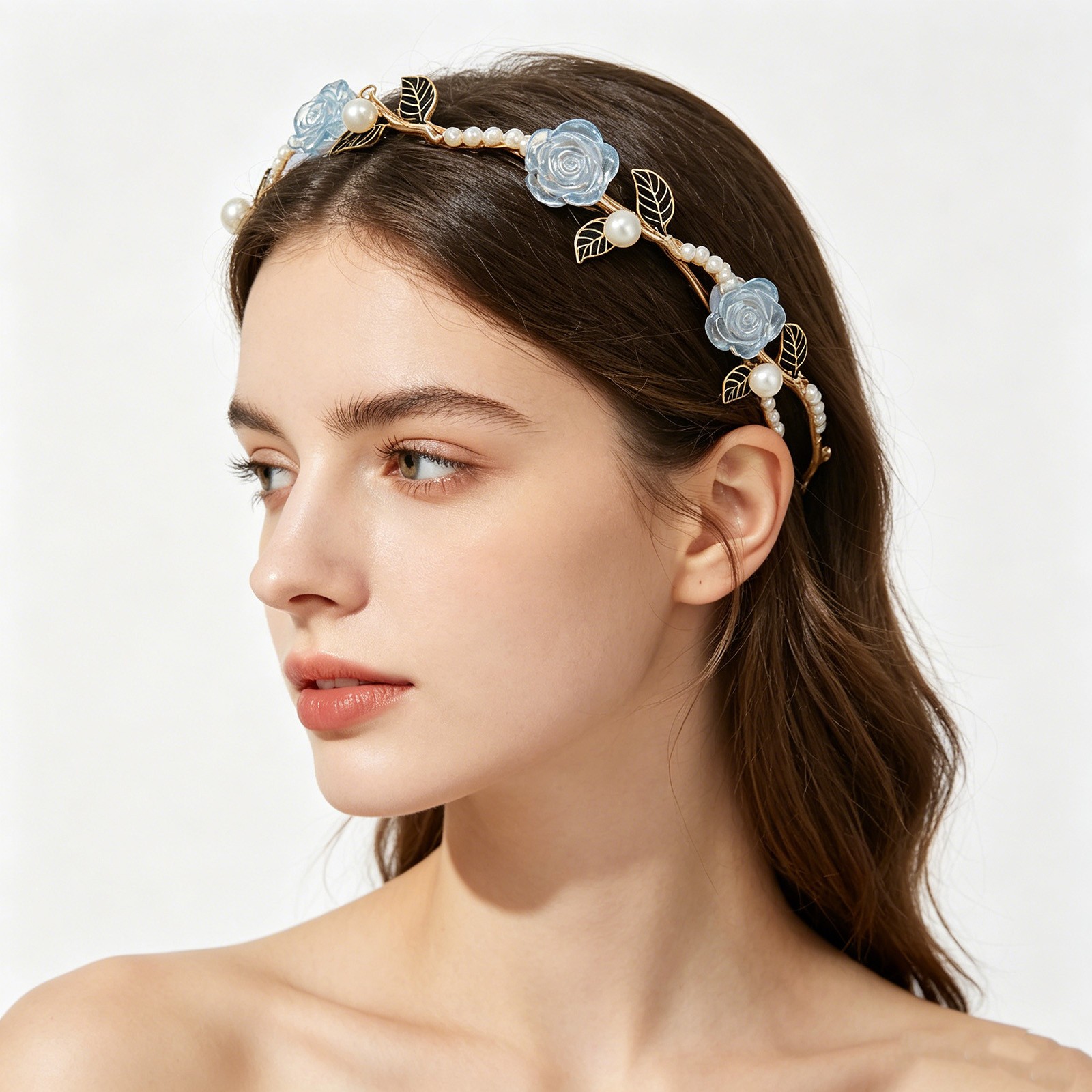 Summer Elegant Floral Hair Hoop, Pearl & Crystal Decor Headband for Daily