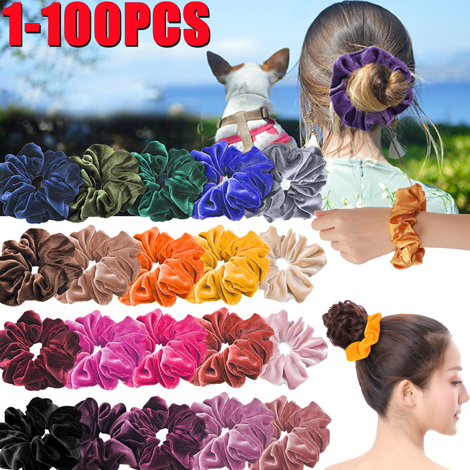 LOT Women Girl Hair Scrunchies Velvet Elastic Ponytail Bands Scrunchy Rope Ties