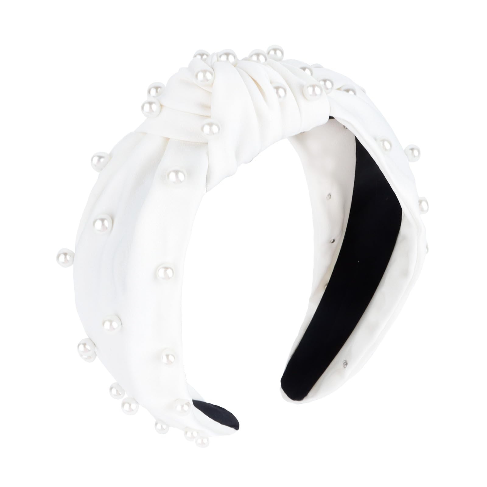 Pearl Knotted Headband for Women Non Slip Silk Beaded Headbands for women Wid…