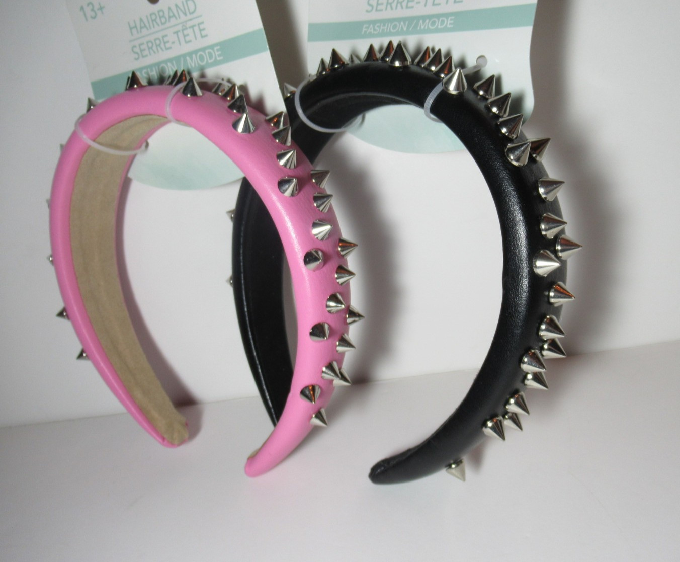 1 Black & 1 Pink Pleather Studded Spiked Headband Punk Alt Kawaii Goth Emo New