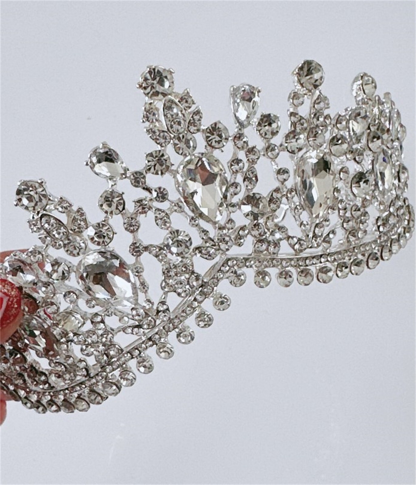 Women Bride Wedding Silver color White Crystal Rhinestone Royal Prom Tiara Crown