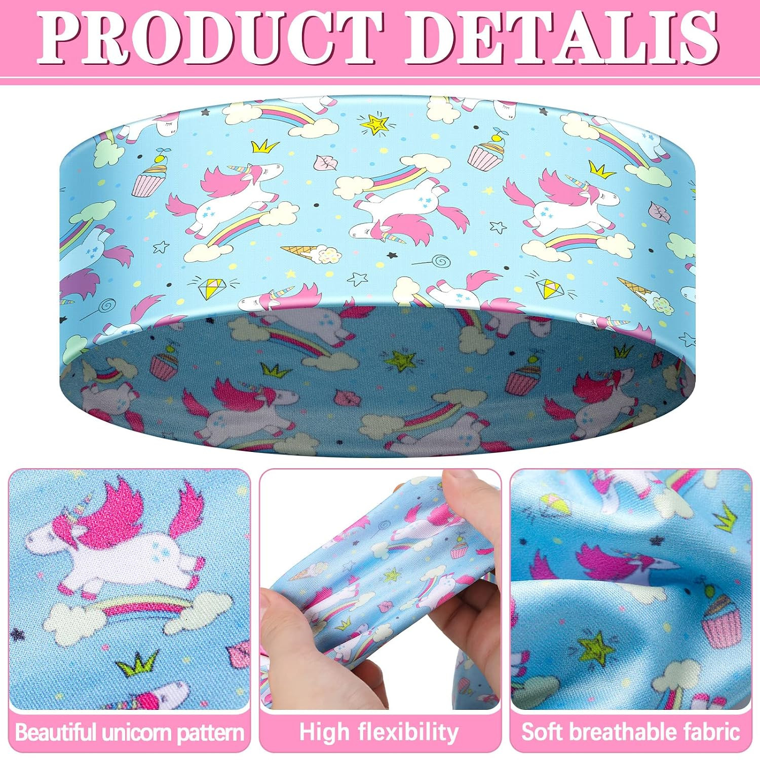 6 Pcs Unicorn Headbands for Girls Cute Elastic Bandeau Adjustable Wide Rainbow H