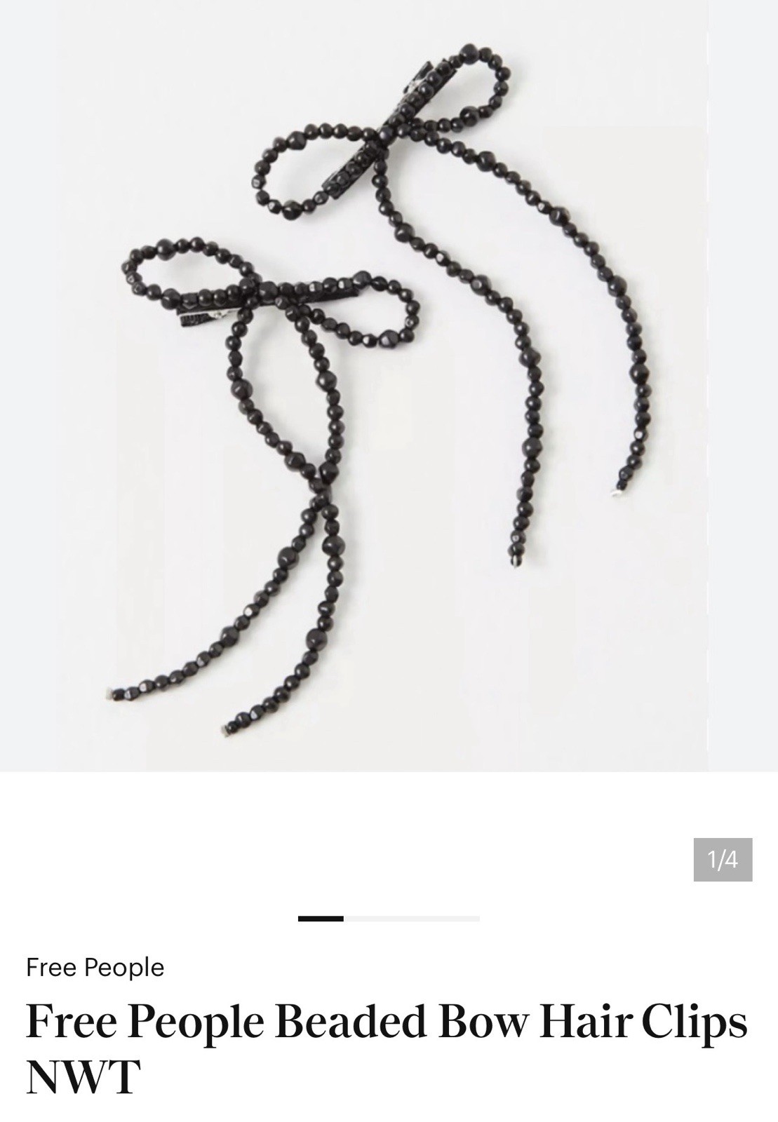 Free People Beaded Bow Hair Clip, Black, Solid Pattern, Plastic & Metal