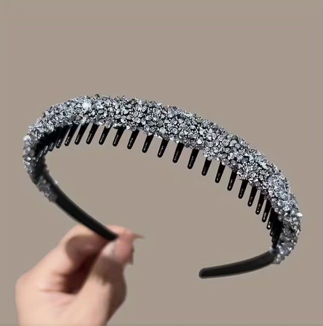 Silver Black Headband Glitter Beaded Embellished Women Teen Hairband Accessory