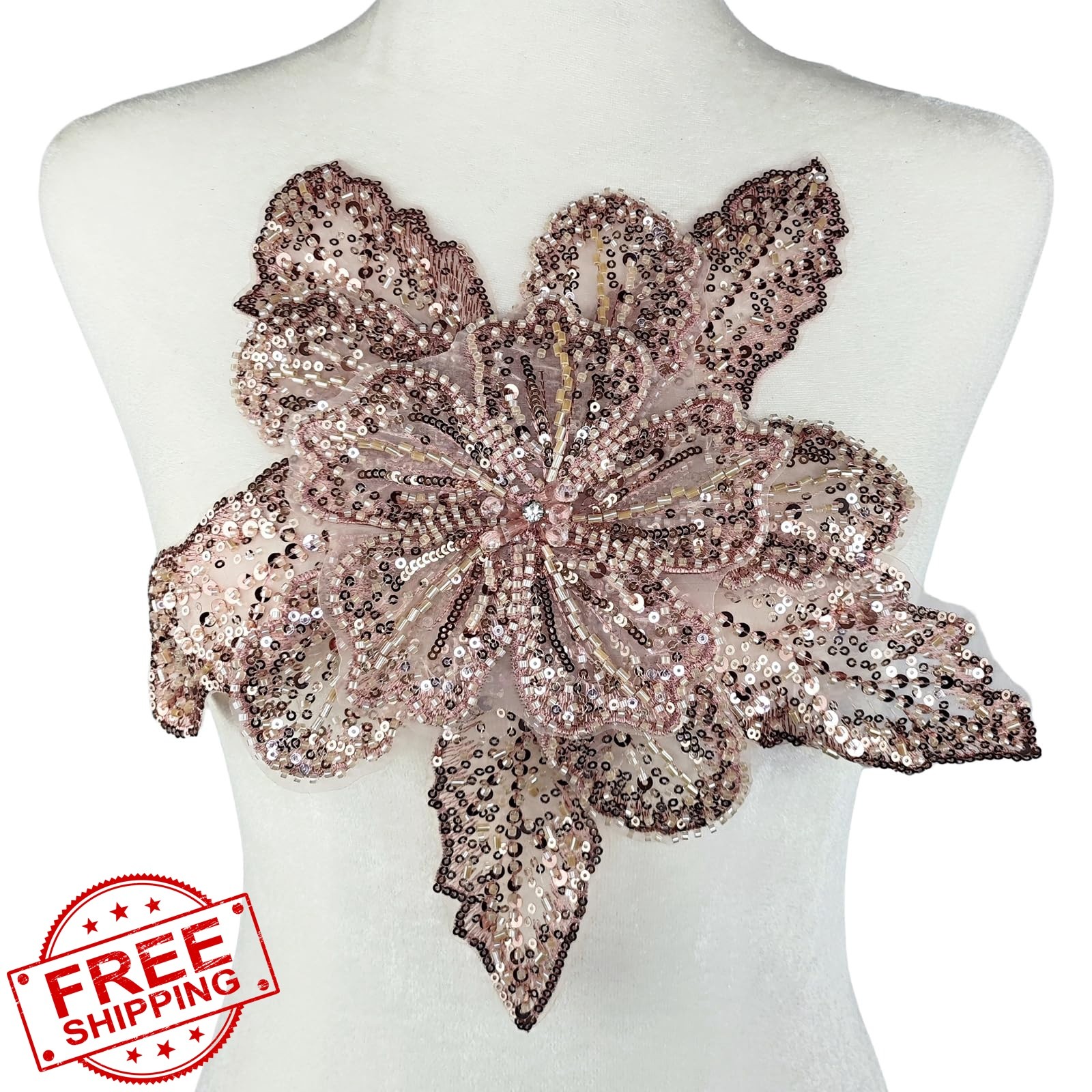 Carytalee Sequin Beaded Flower Champagne Pink