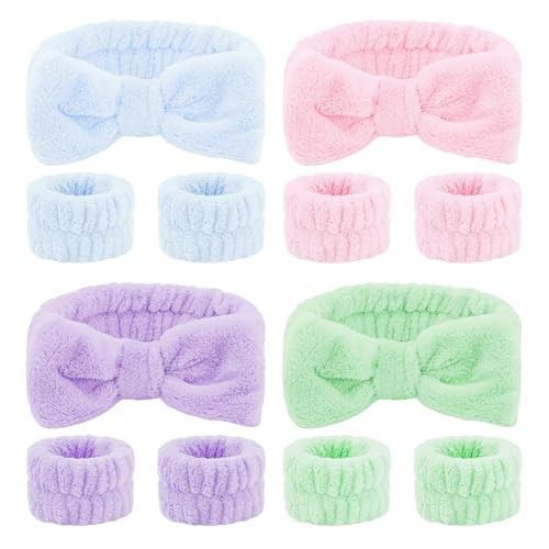 12 PCS Makeup Headband for Women Wrist Washband Pink, Purple, Blue, Green