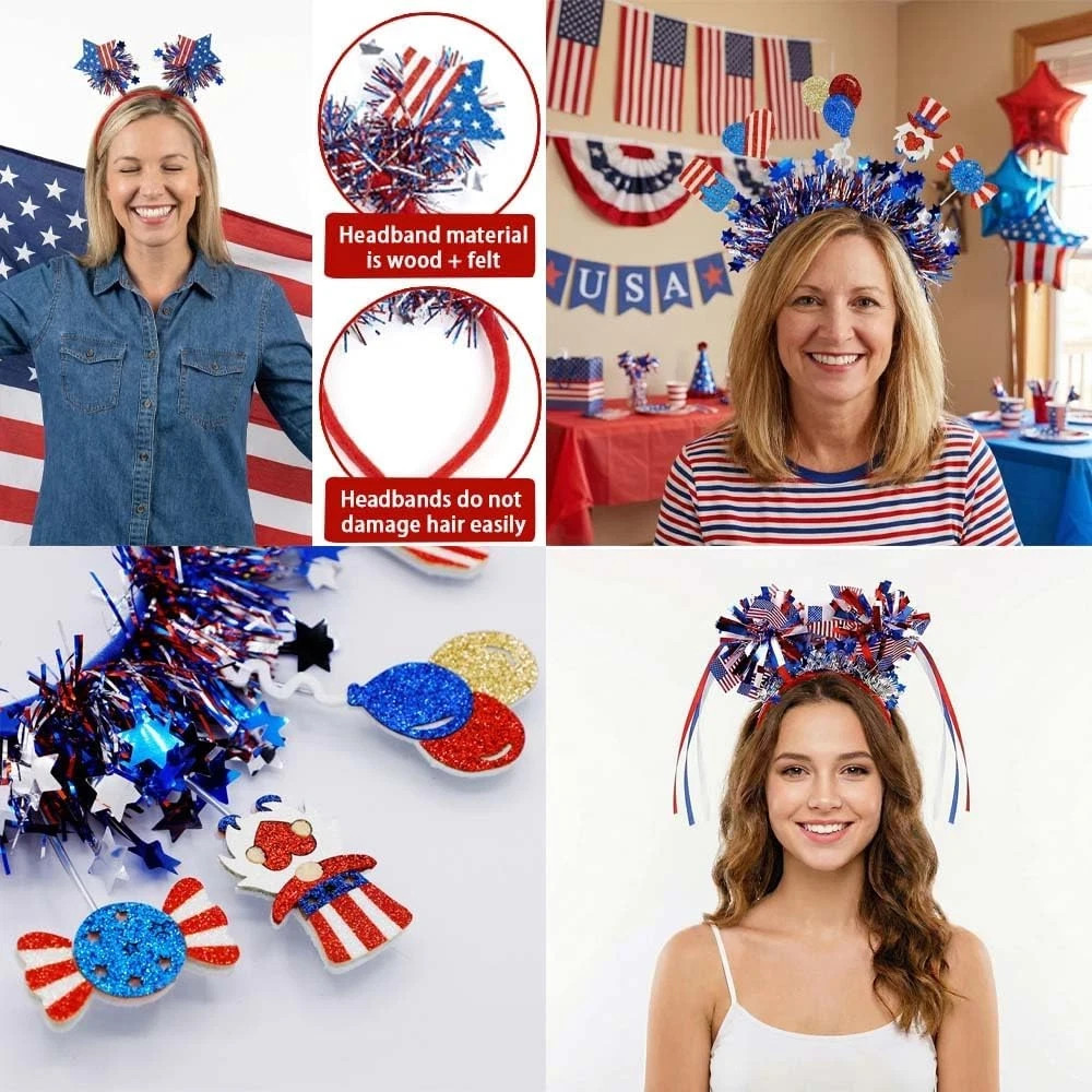 Blync 9Pcs 4th of July Headband, 250th Independence Day Sam Hat Hair Accessories