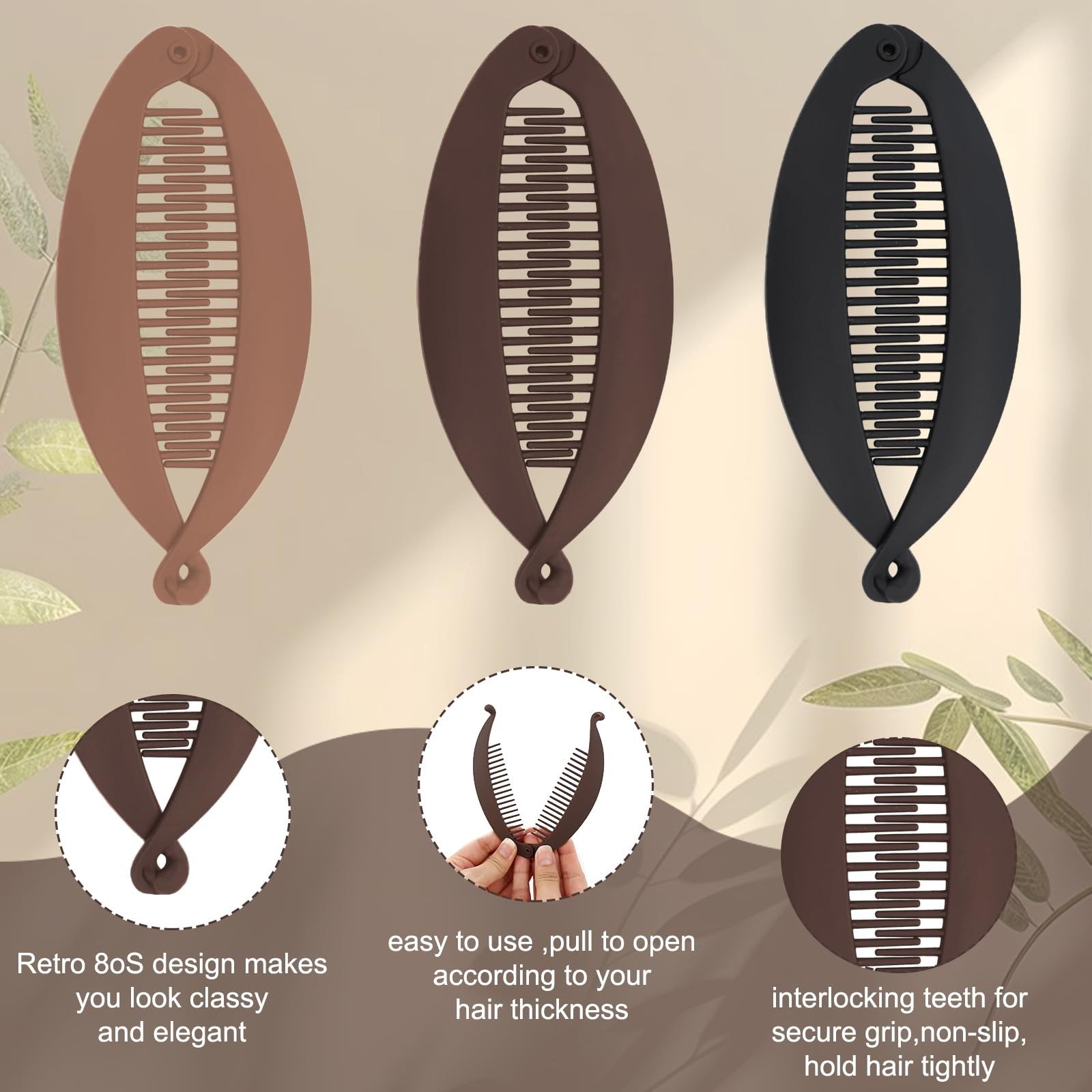 3pcs Large 1 Count (Pack of 3), Multi-color (Black, Dark Brown, Light Brown)