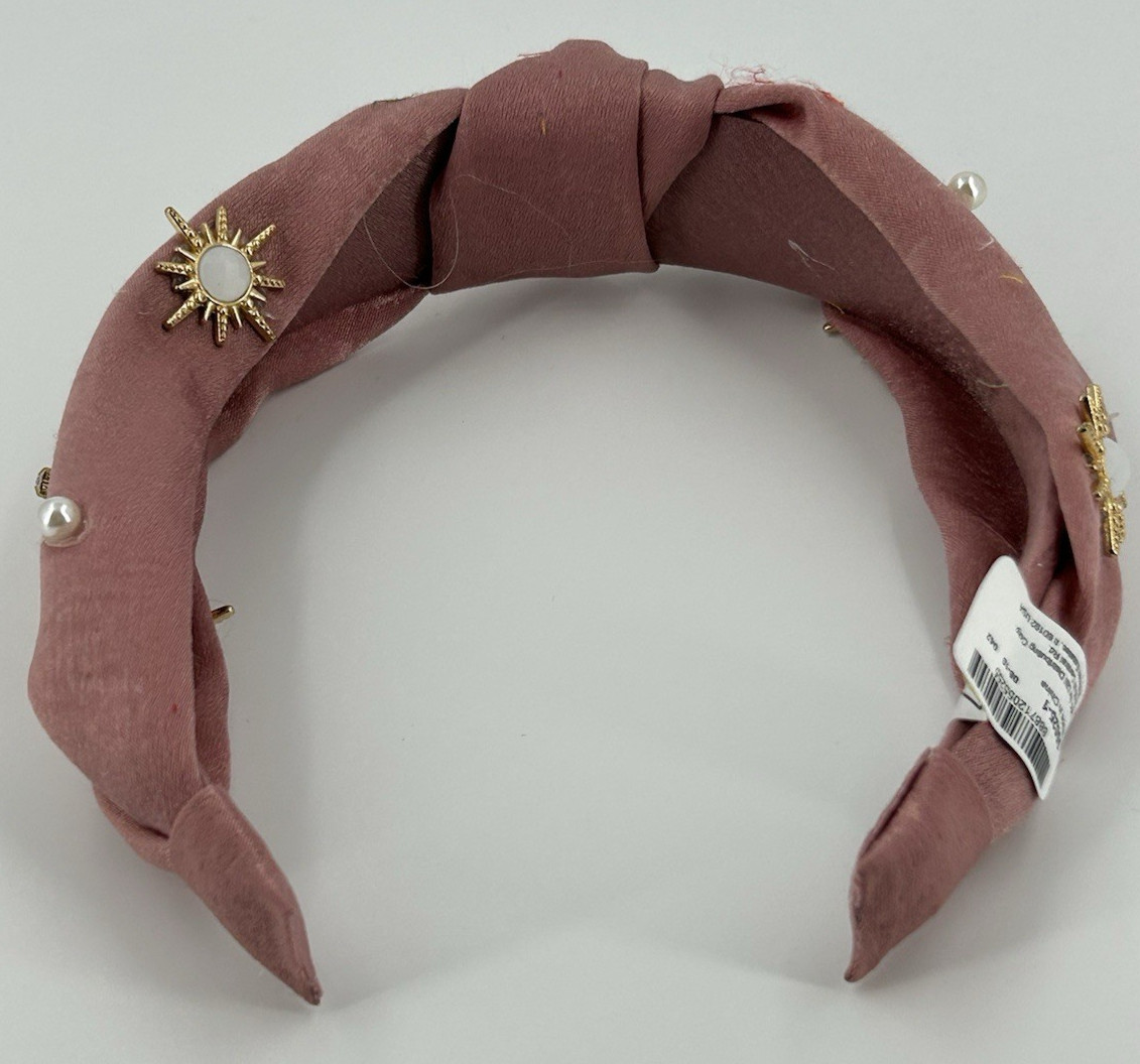 NEW ICING Claires Headband Rose Pink Satin Star Bursts Faux Pearl Hair Accessory