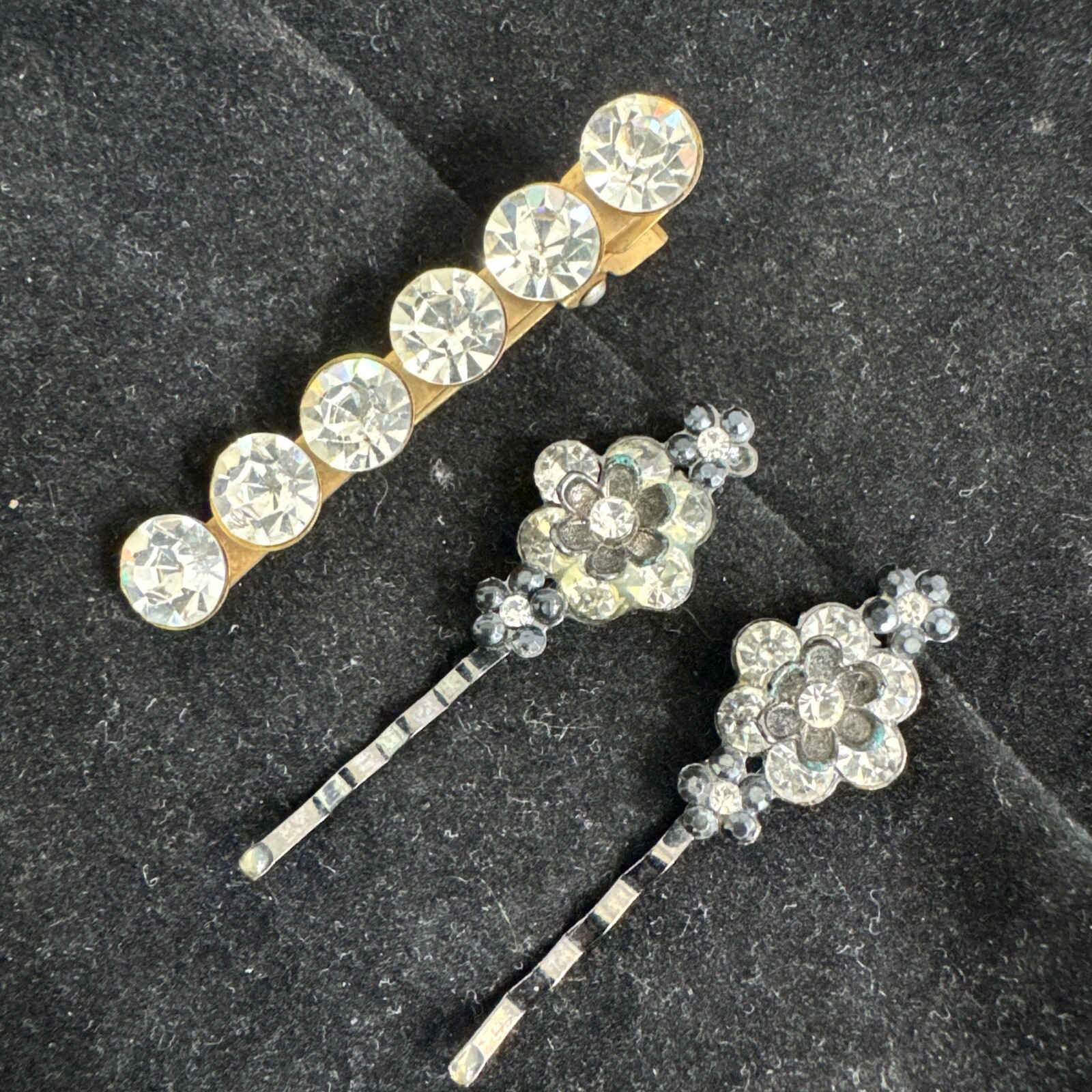 Vintage Rhinestone Bobby Pin Hair Clip Barrette Lot of 3
